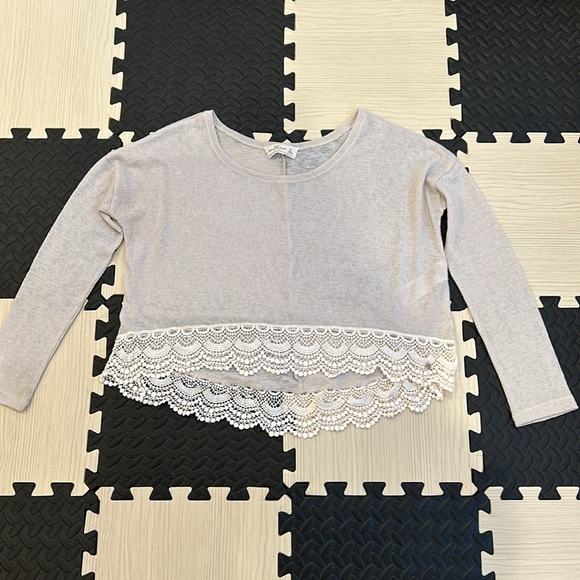 Abercrombie & Fitch Womens Top sz M Beige Dolman Sleeve Lace Trim Round Neck - Picture 2 of 11
